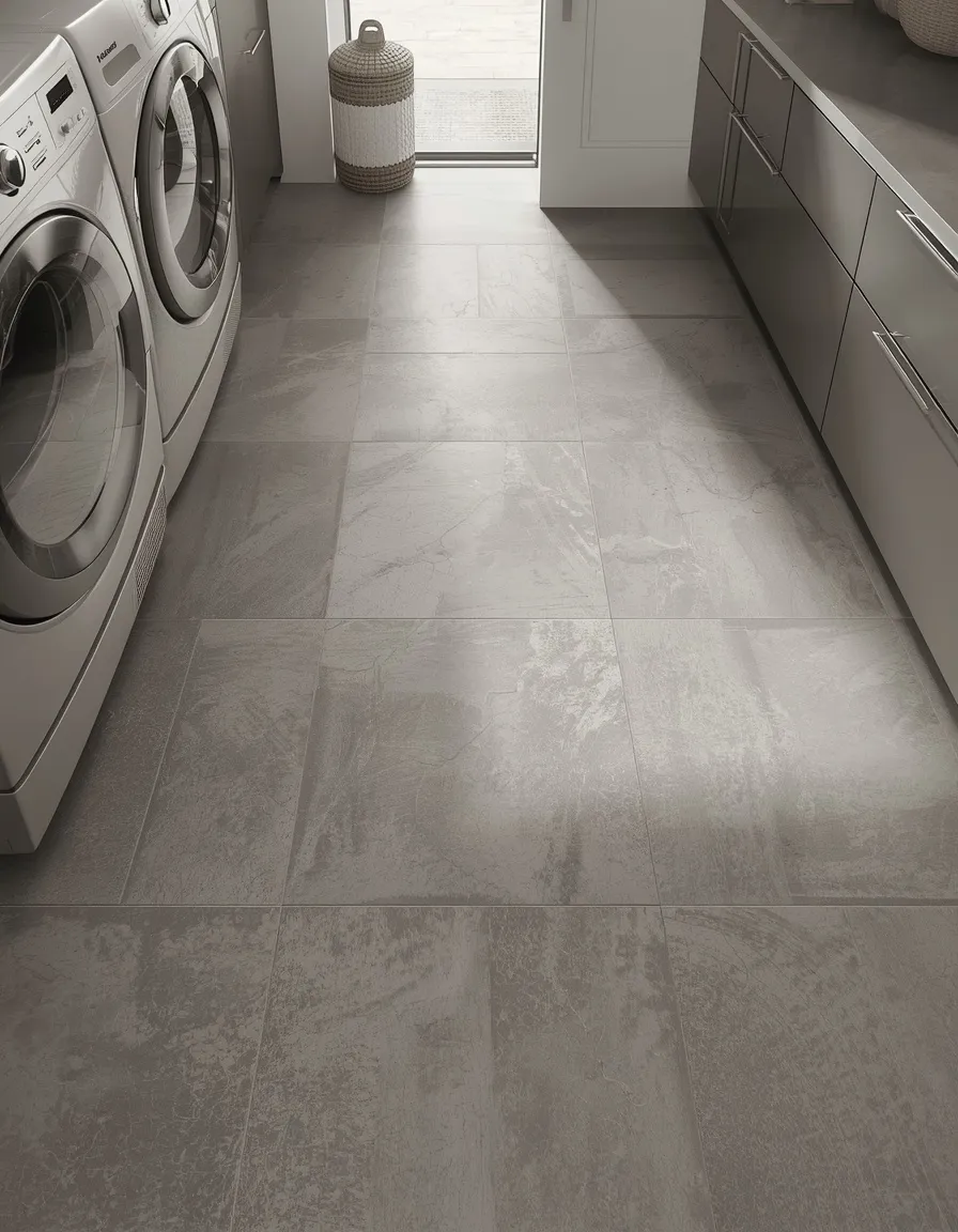 Large format tile laundry room floor