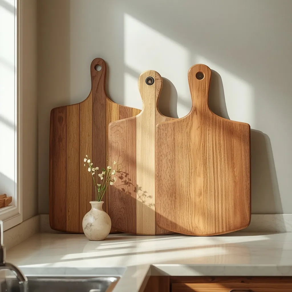 Leaning wooden boards in a fall kitchen