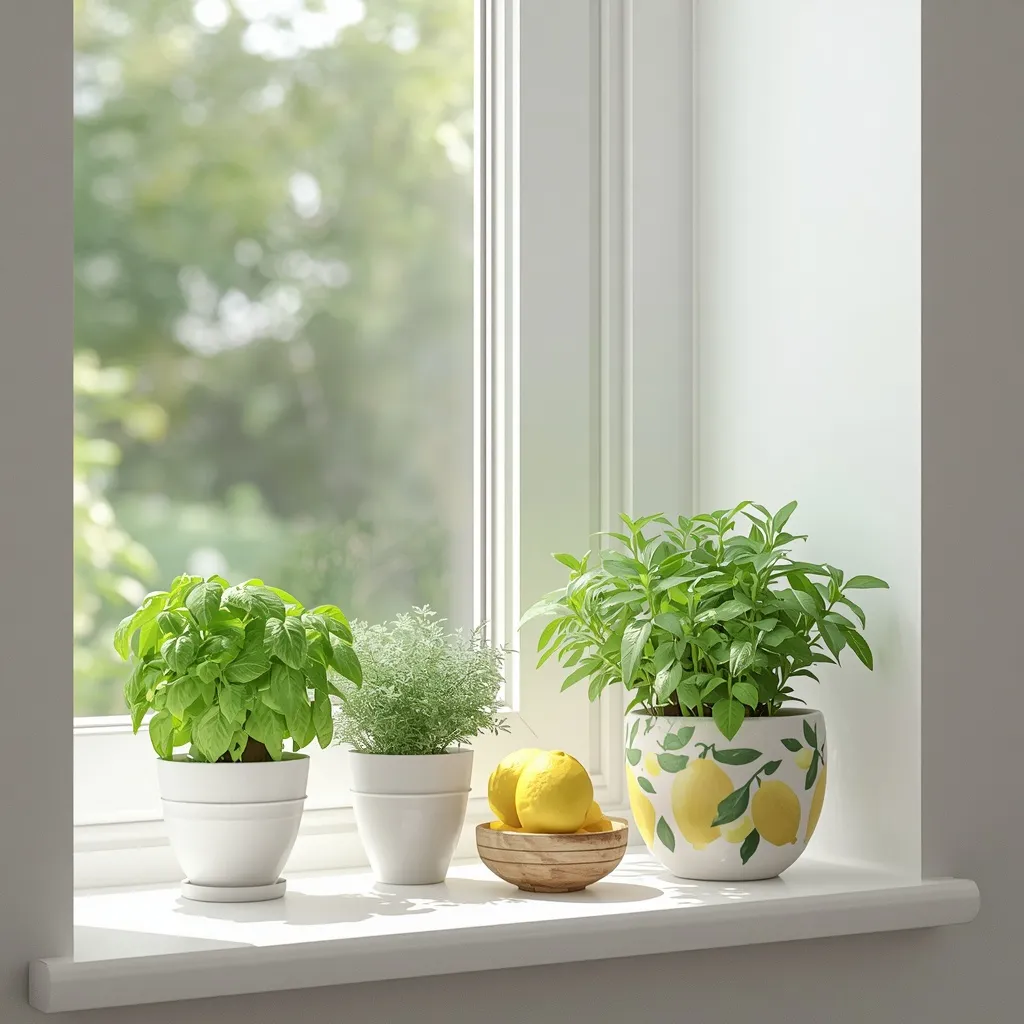 Lemon herb kitchen windowsill