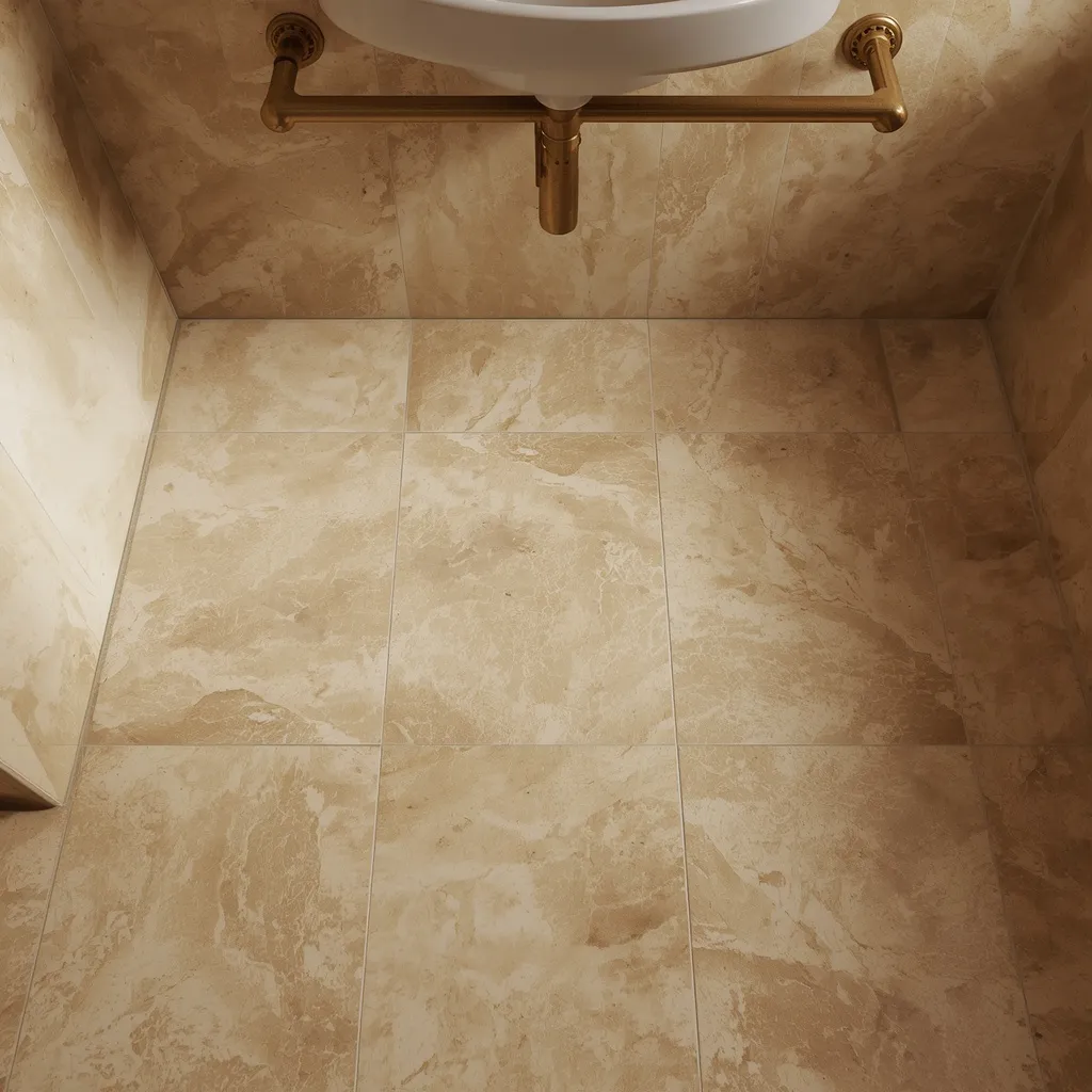 Limestone look powder room floor