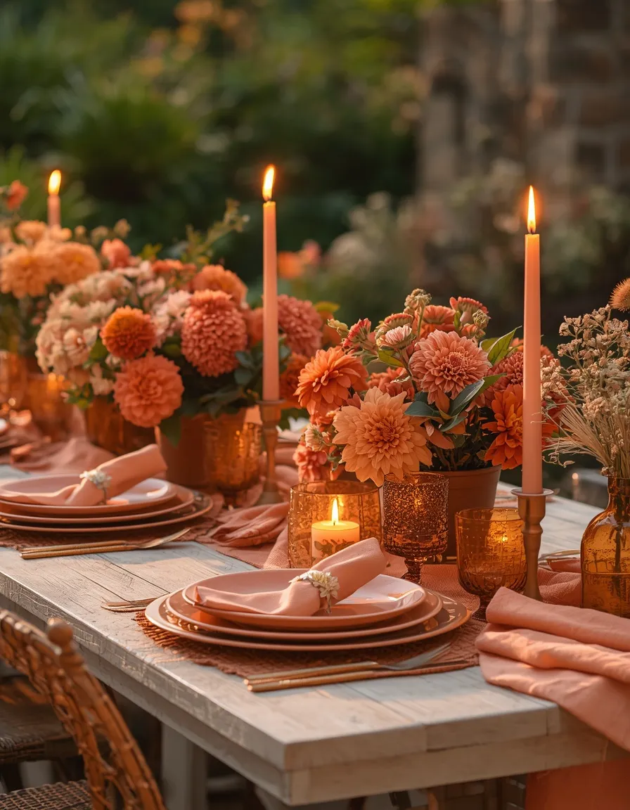 Peach terracotta summer tablescape
