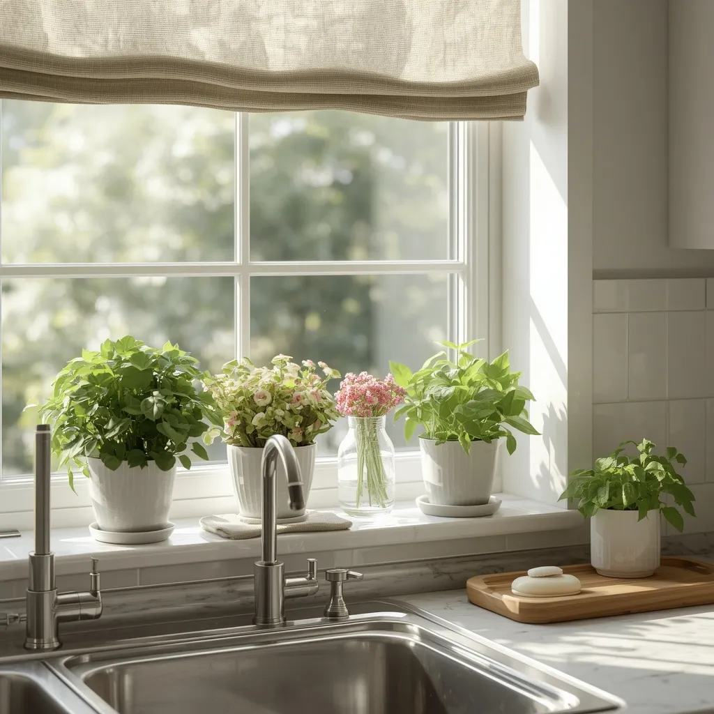 Summer kitchen window sill decor