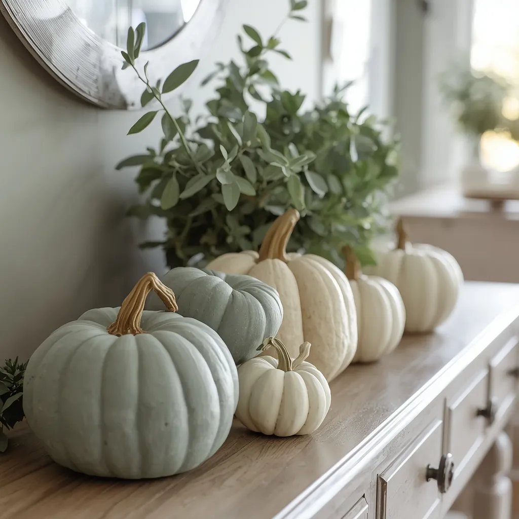 Blue Jarrahdale pumpkins in fall decor