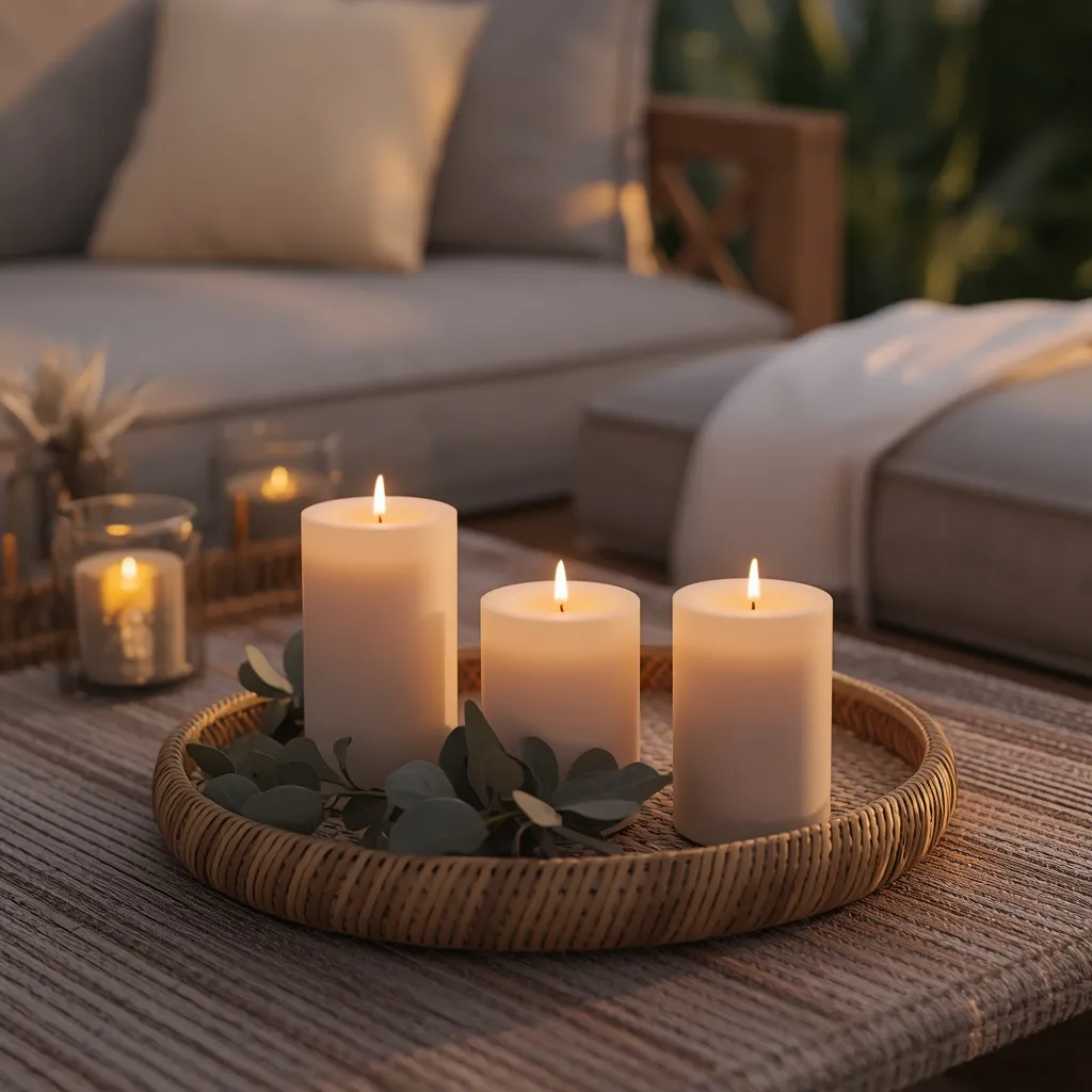 Candle greenery coffee table decor