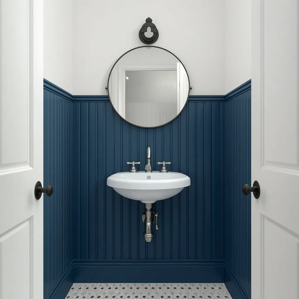 Coastal navy beadboard powder room