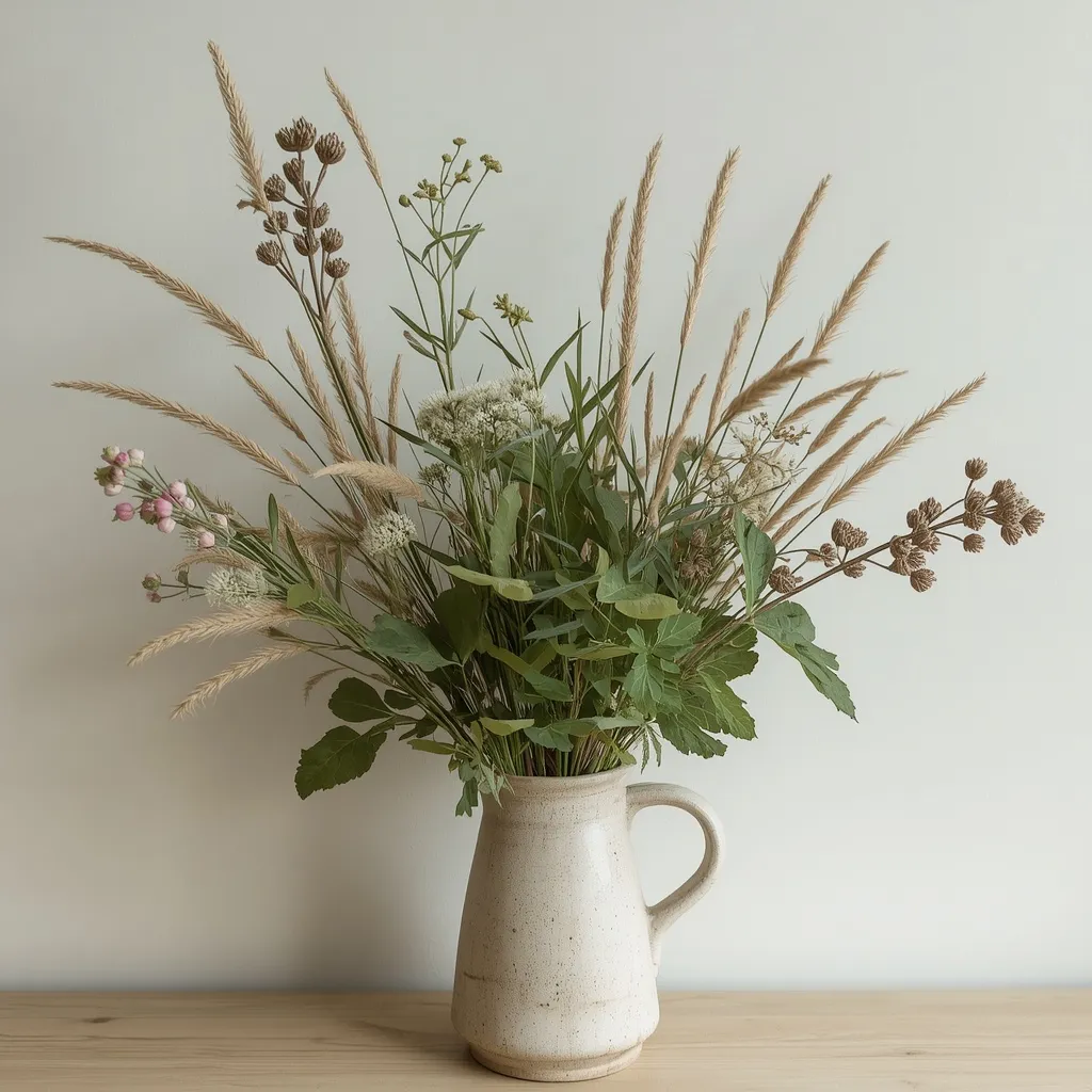 Foraged grasses and seedheads in a jug