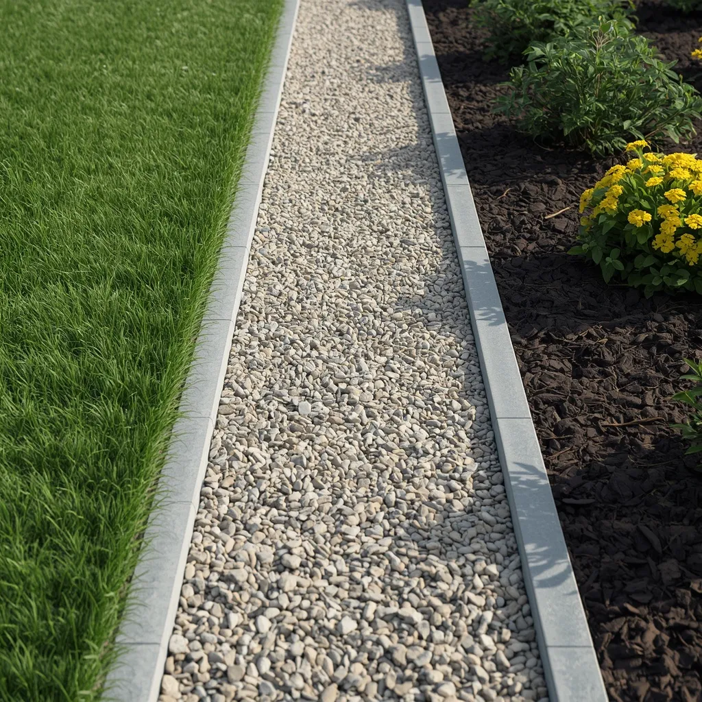 Gravel strip flower bed border