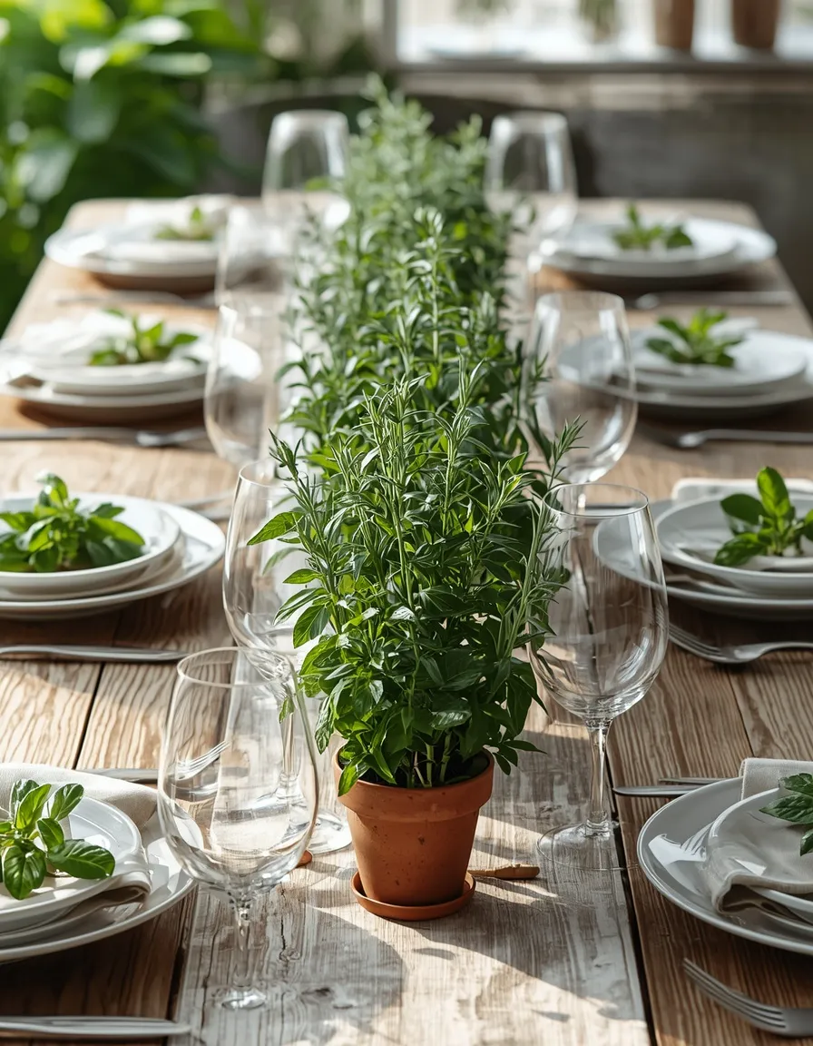 Herb potted late summer dining table