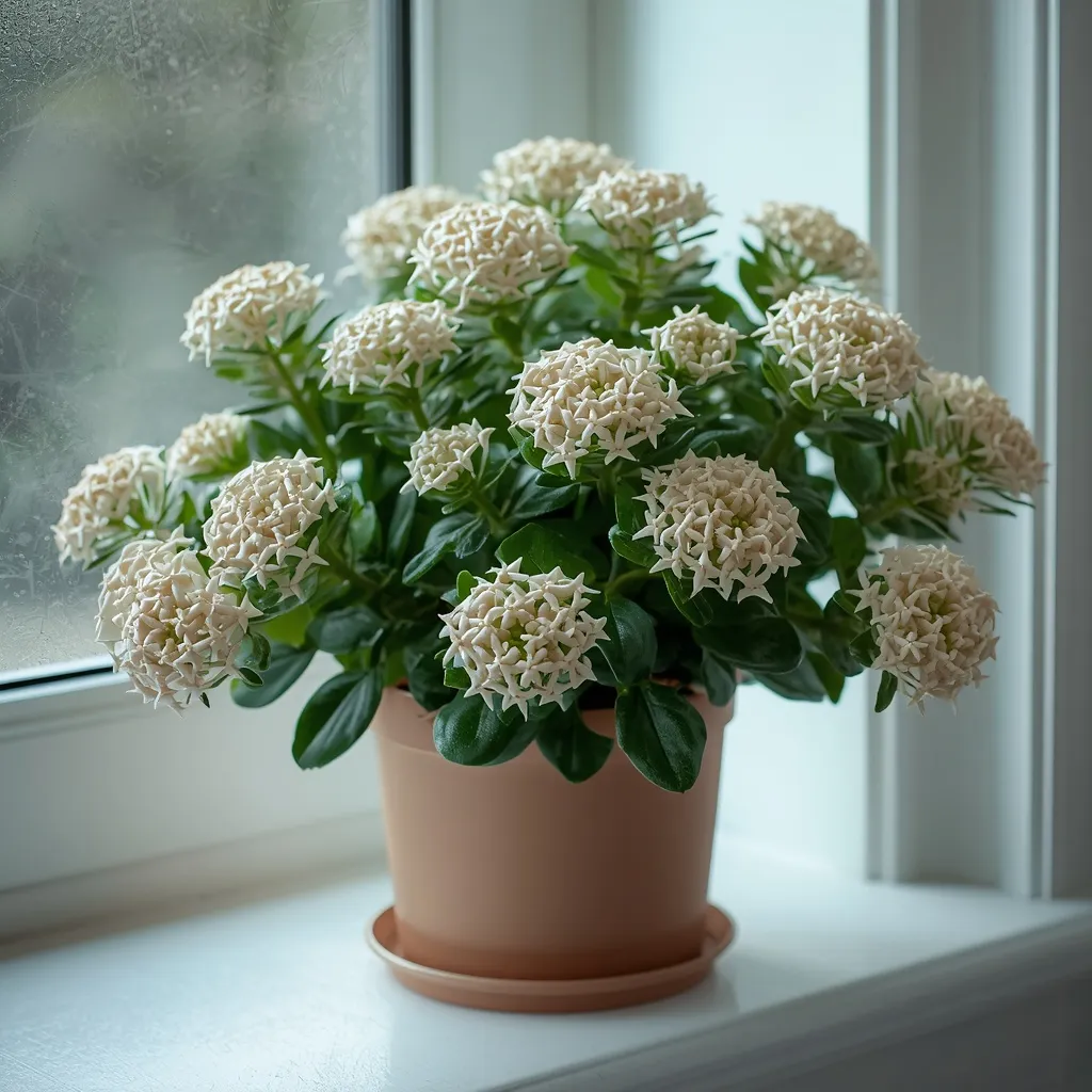 Jade plant covered in pink flowers