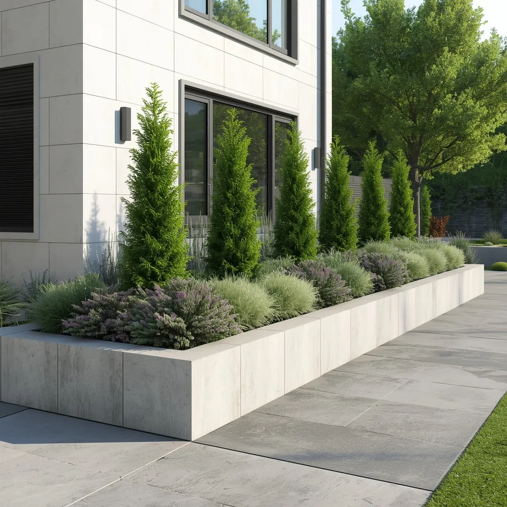Modern block planted flower bed