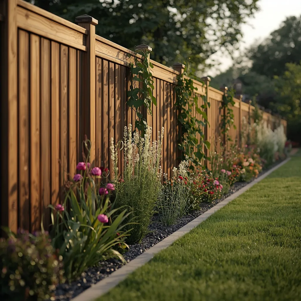 Narrow flower bed along fence