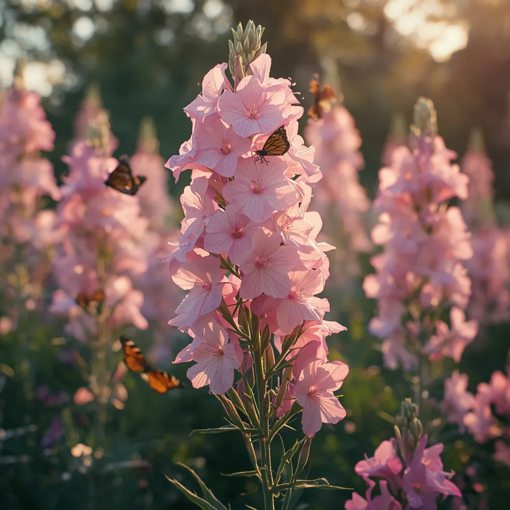 Pale pink garden phlox with rosy centers blooming in a mid-summer border