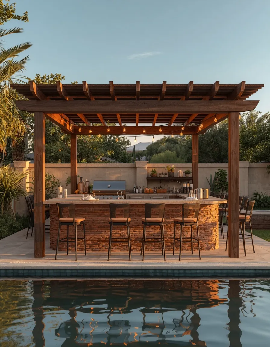 Poolside pergola backyard kitchen