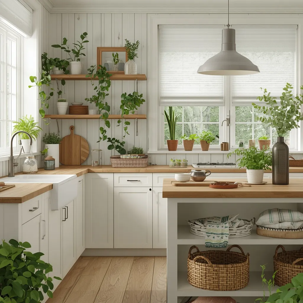 Potted greenery farmhouse kitchen