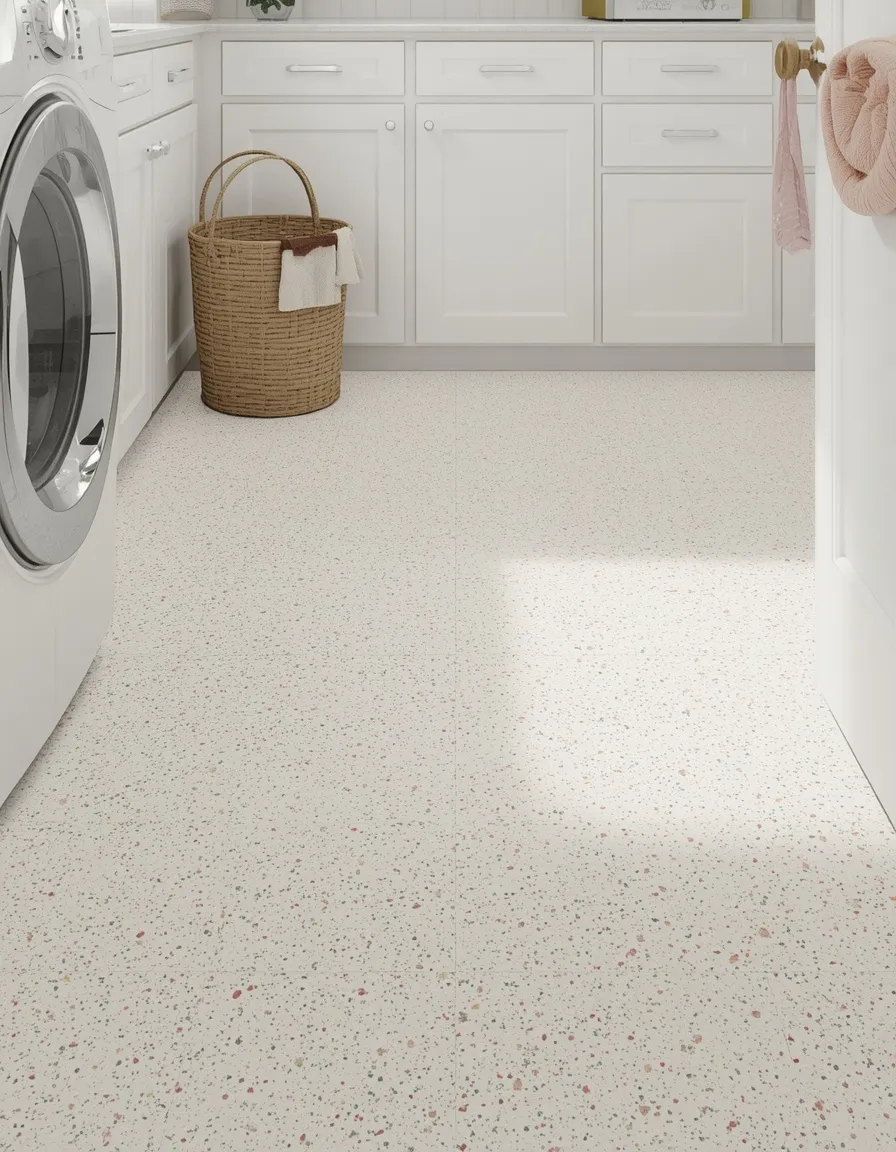 Terrazzo tile laundry room floor