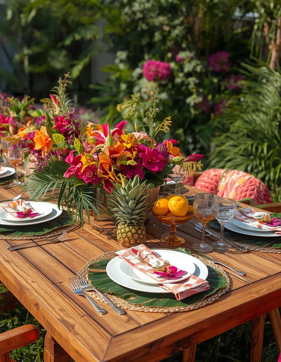 Tropical vibrant summer tablescape