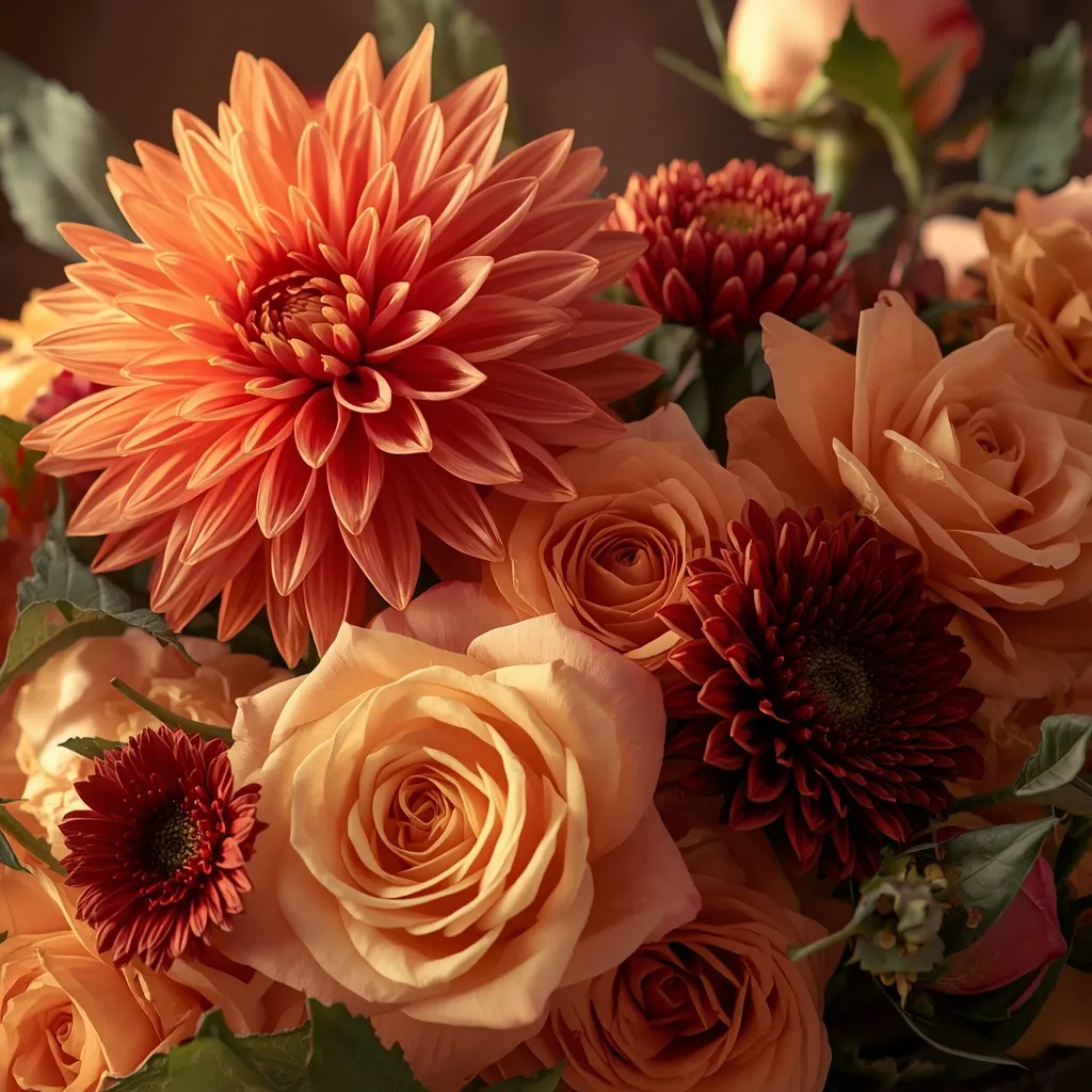 Warm sunset toned flower arrangement