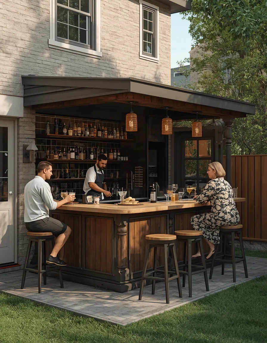 Bar-height backyard outdoor kitchen