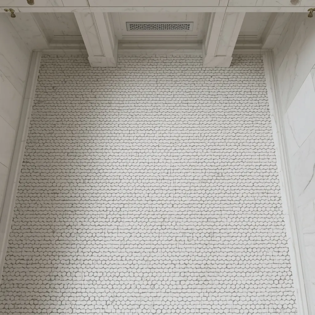 Basketweave marble powder room floor
