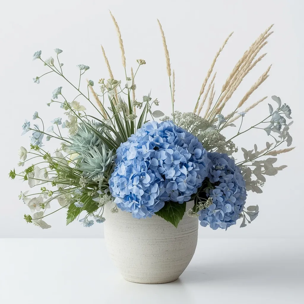 Blue coastal flower and grass display