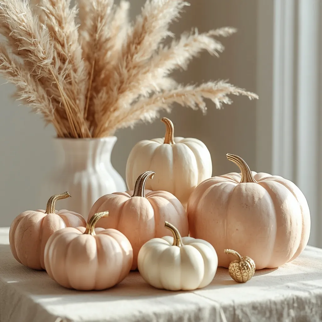 Blush pink pumpkins in soft fall decor