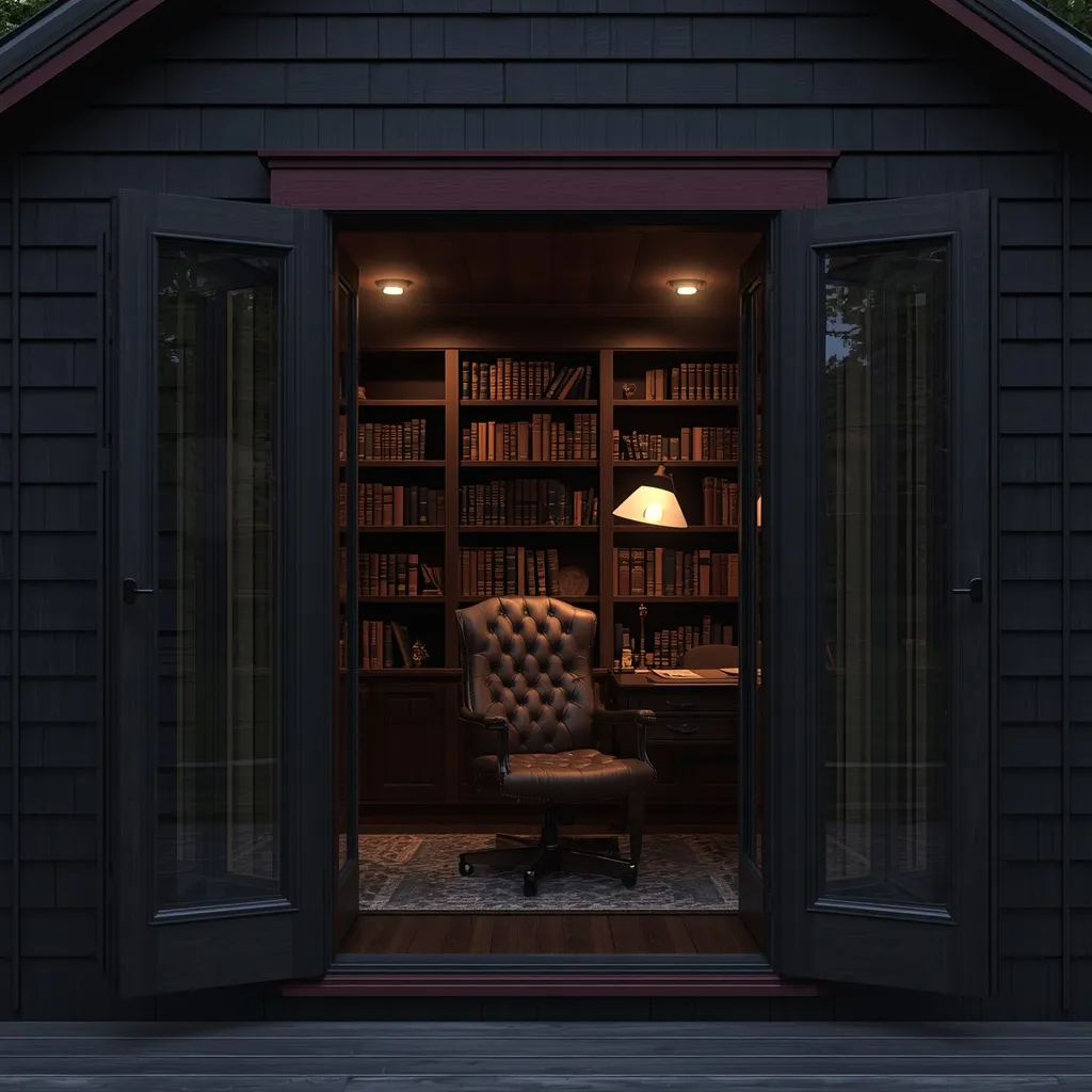 Dark academia library shed office