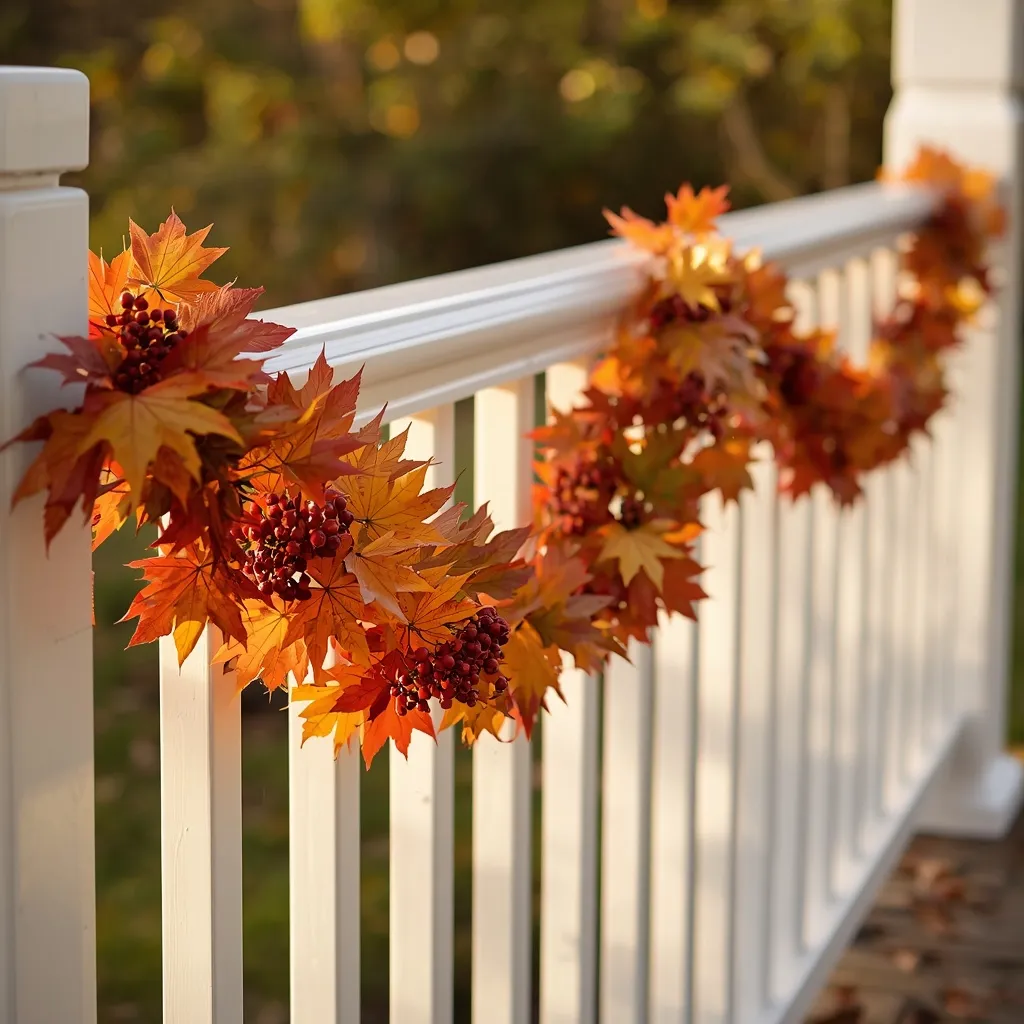 Fall garland on a porch railing