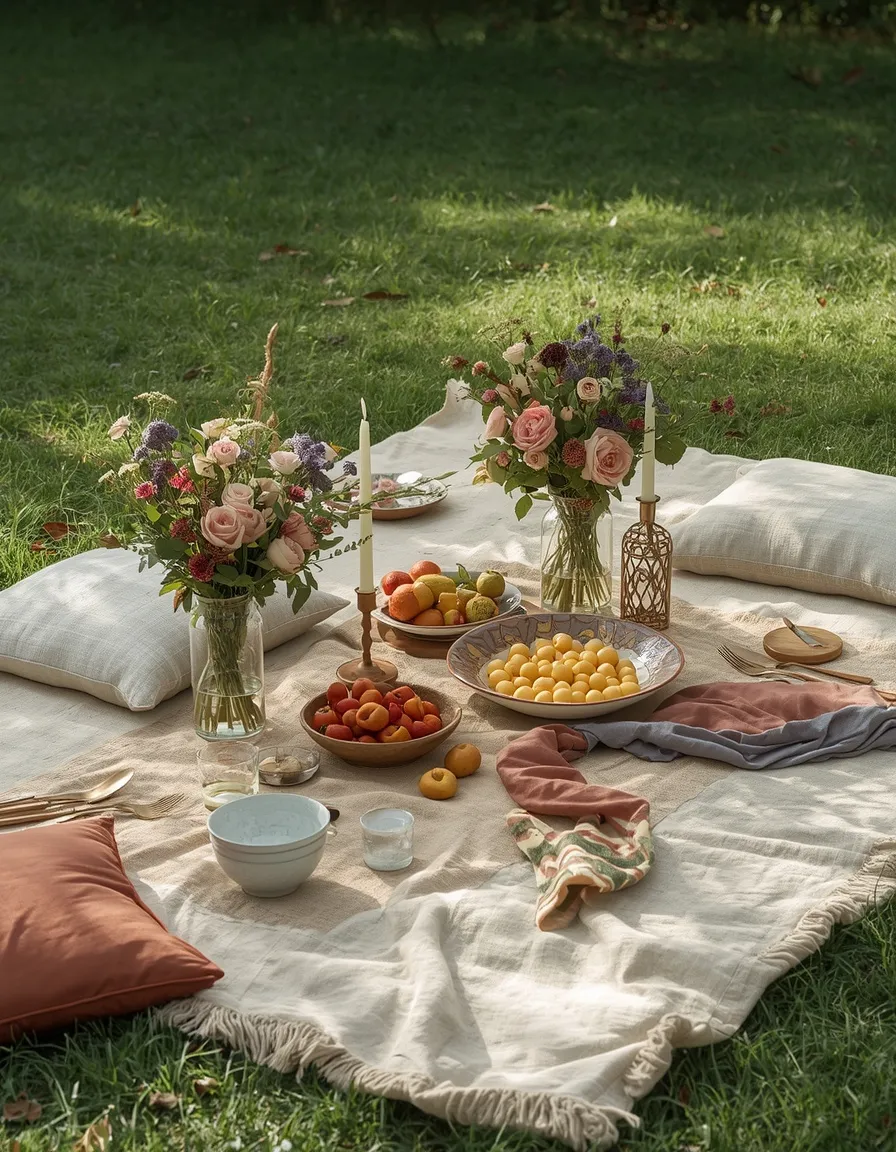 Garden picnic outdoor dining on lawn