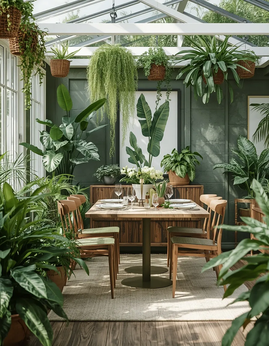 Garden room green summer dining