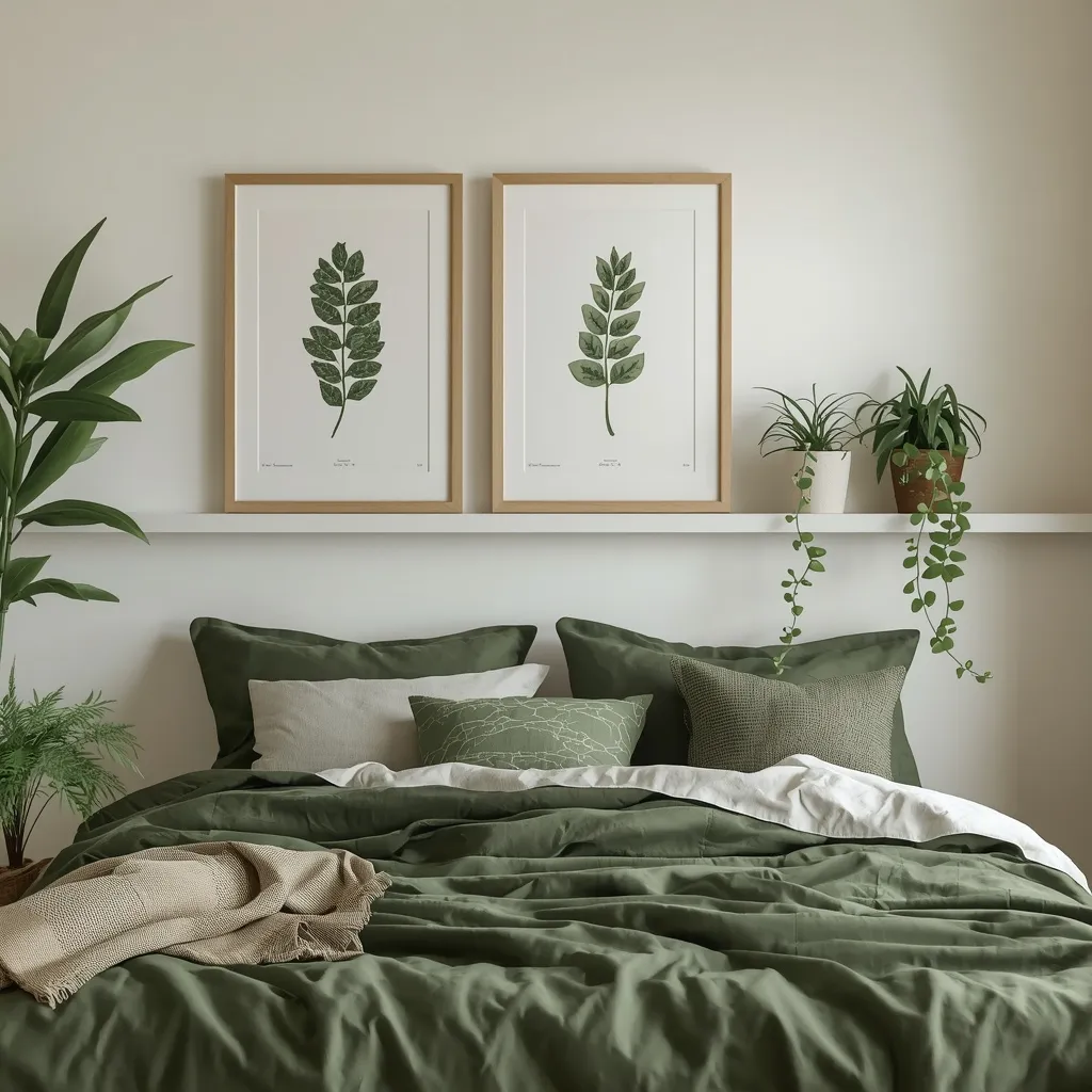 Green botanical farmhouse bedroom