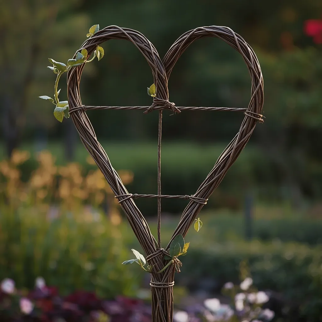 Sculptural heart shaped twig trellis