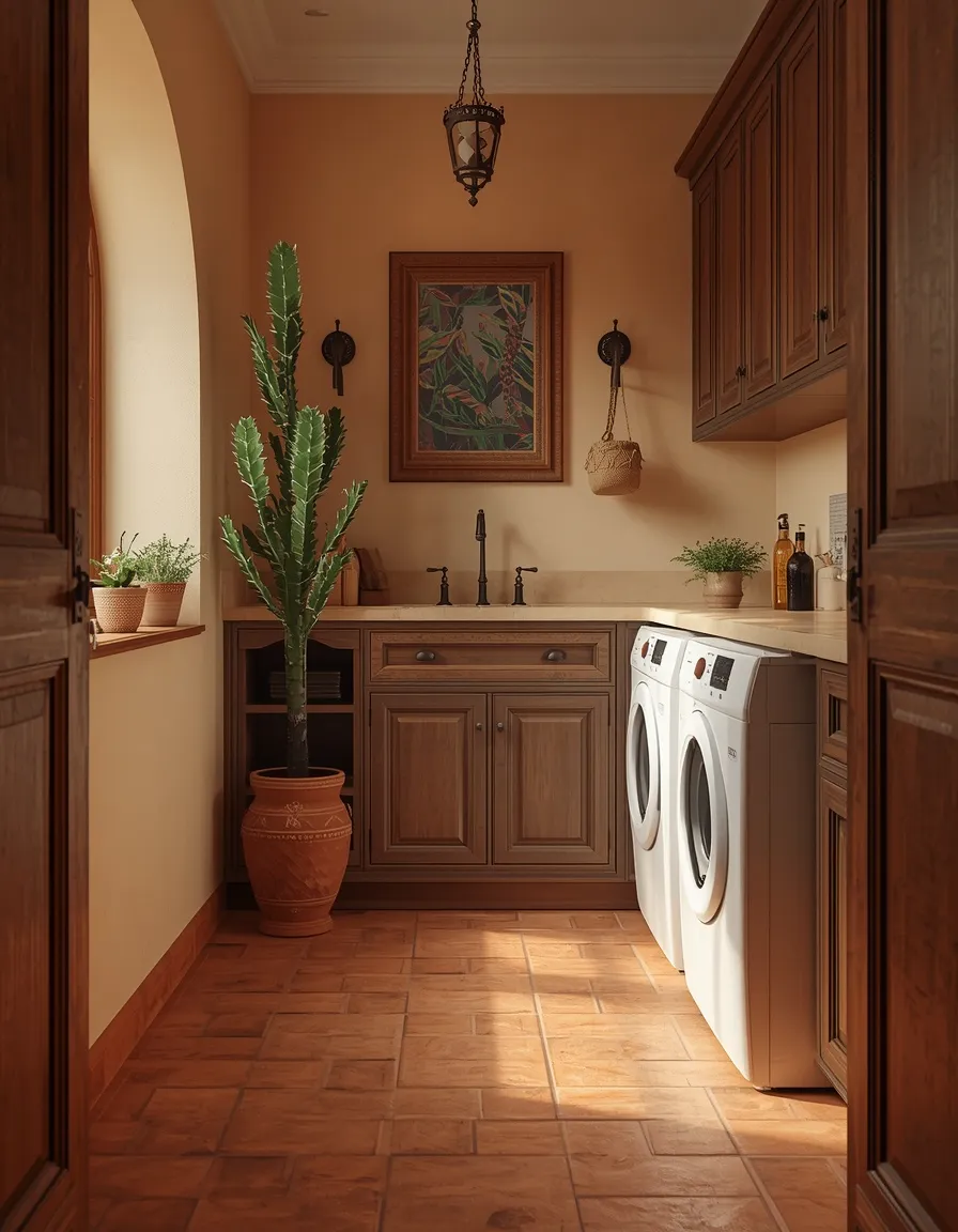 Terracotta tile laundry room floor