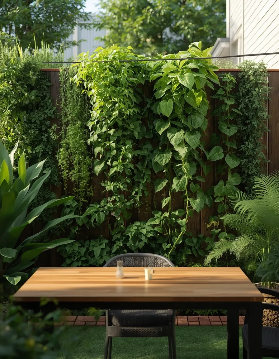 Vertical garden wall backyard dining