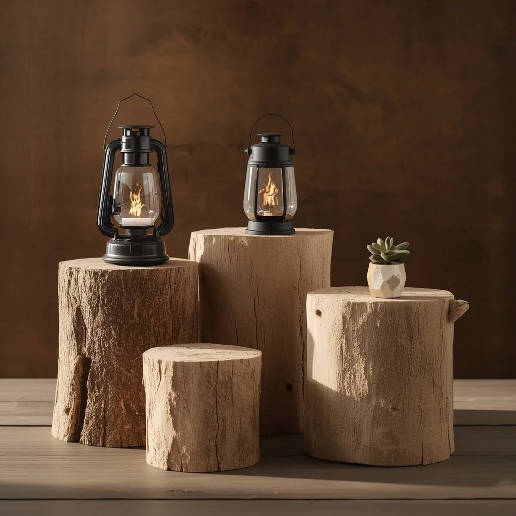 Wooden log risers lifting fall decor