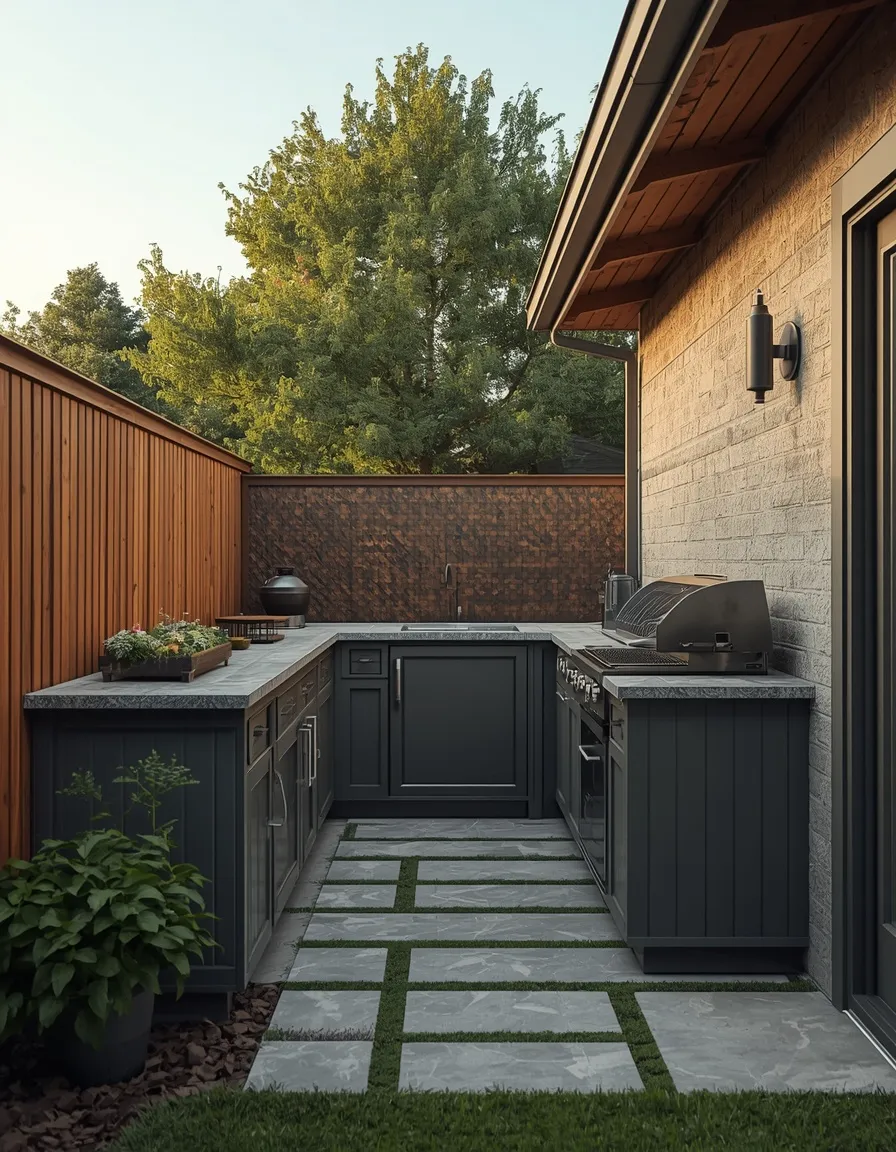 Along-fence small backyard kitchen