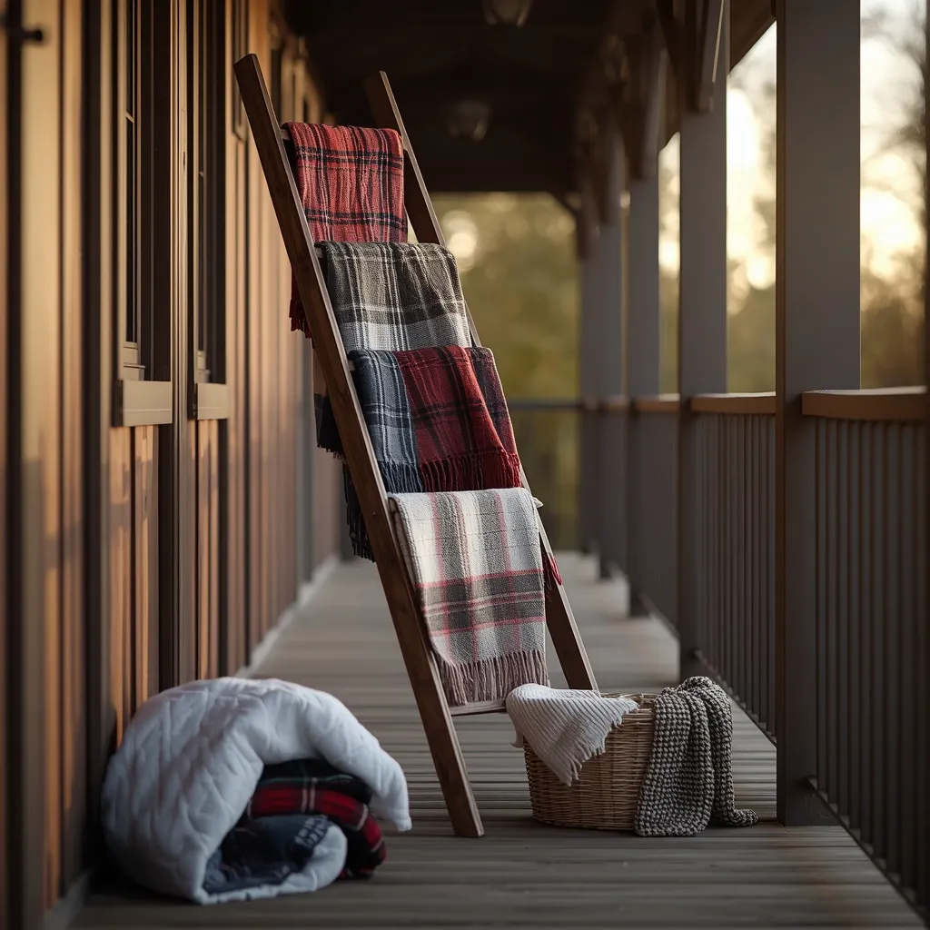 Blanket ladder on a cozy fall porch