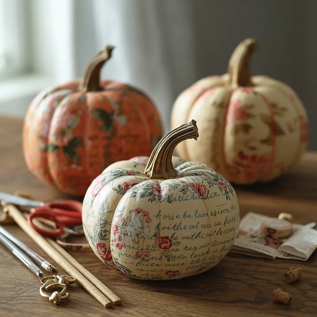 Decoupage patterned pumpkins DIY