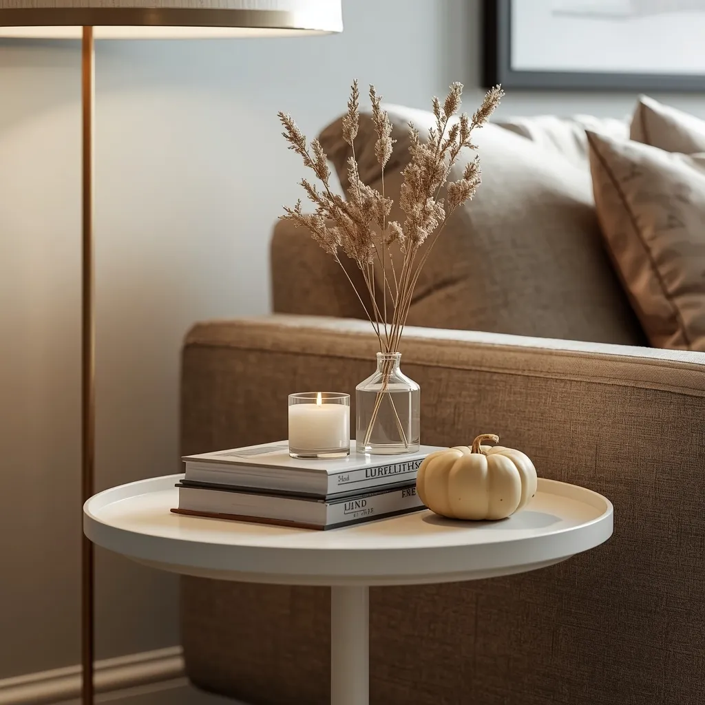 Fall accents styled on an end table