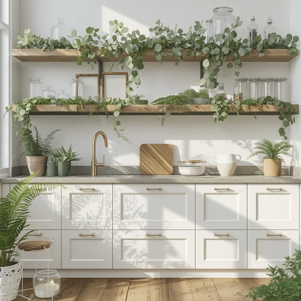 Green and white summer kitchen