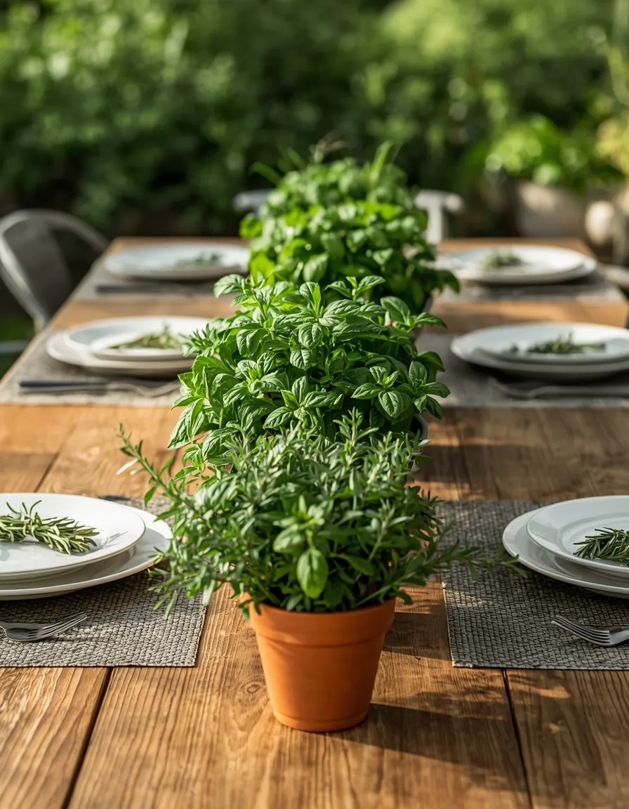 Herb potted plant summer tablescape