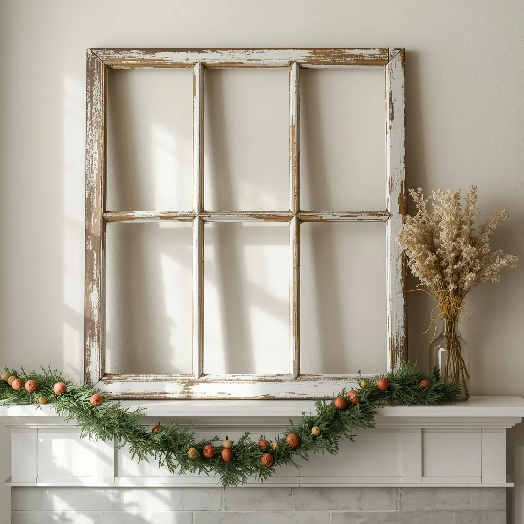 Rustic wooden window frame fall decor