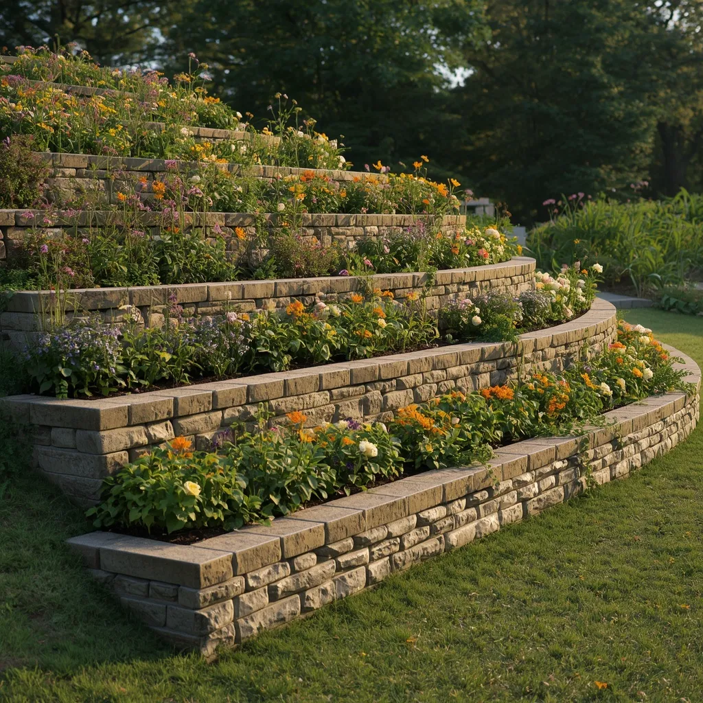 Terraced flower bed on slope