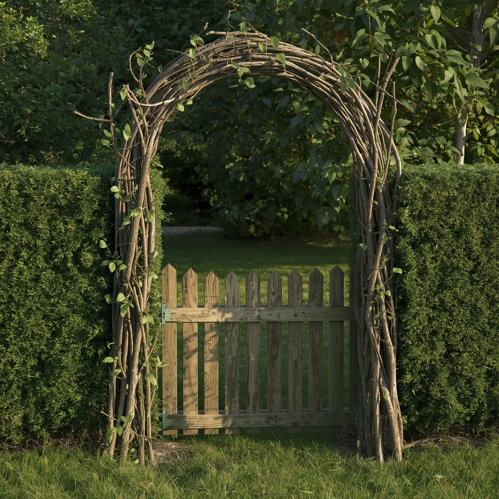 Twig arch over a garden gate