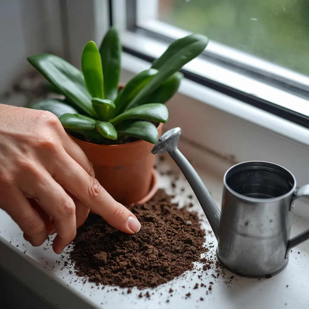 Checking jade soil before watering