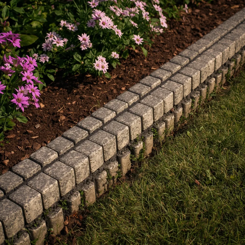 Cobblestone setts flower bed border