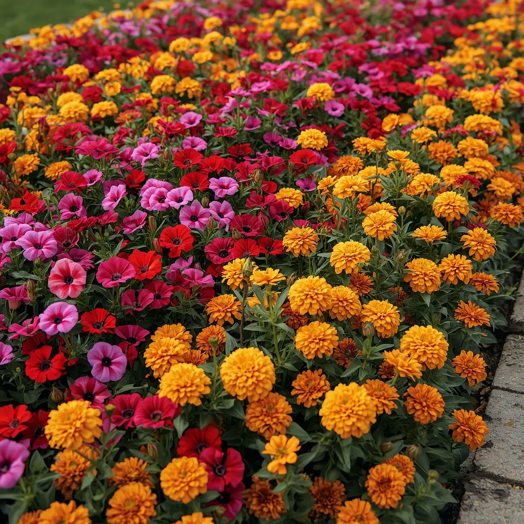 Colorful annual flower bed blocks