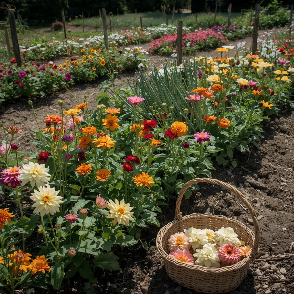 Cutting garden flower bed in rows