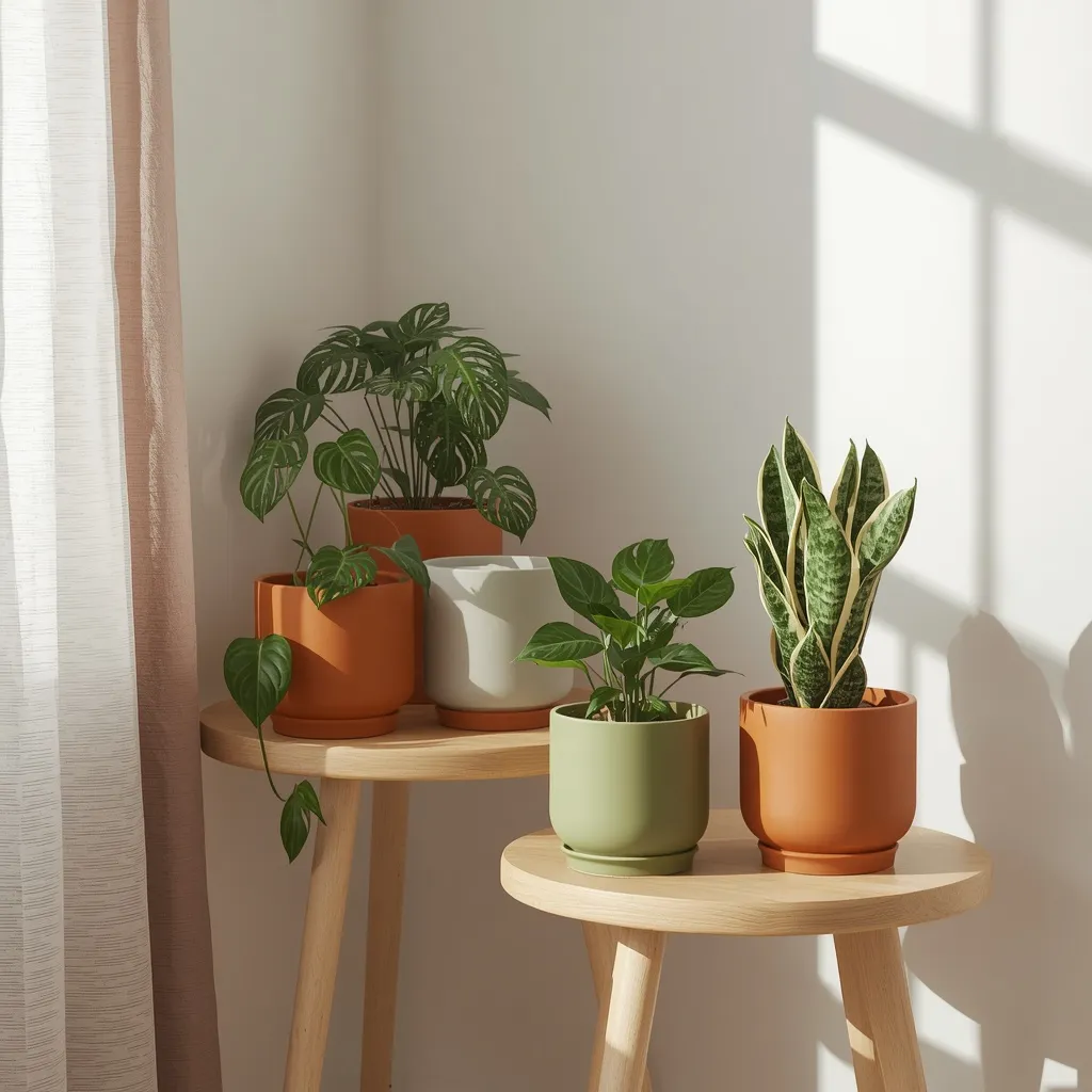 DIY painted pots plant corner bedroom