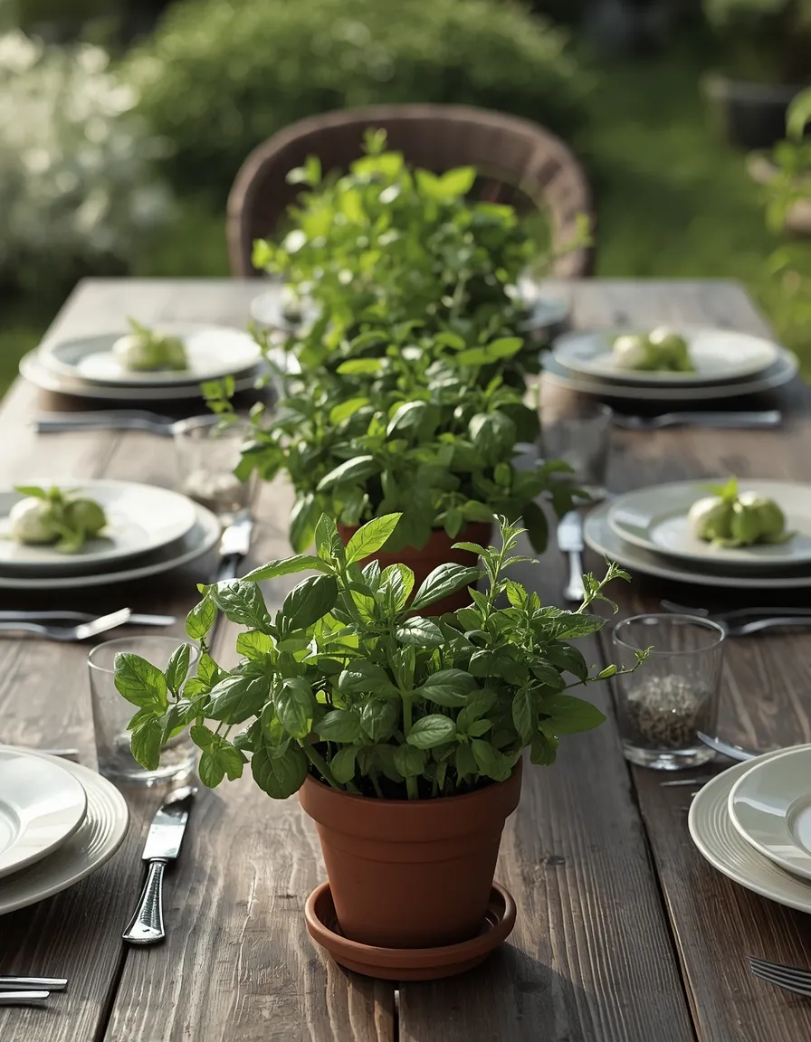 Herb potted outdoor dining table