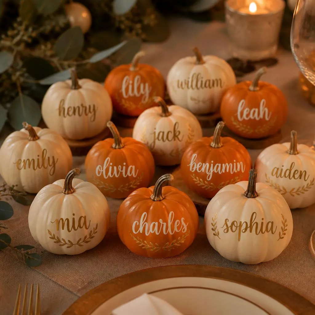 Mini pumpkin place cards with names
